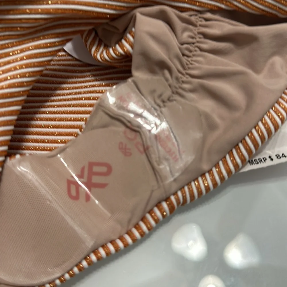 🆕 2pc PQ SWIM Aperol Stripe Perla Halter & Basic Ruched Bottom Teeny Fit - Picture 8 of 8